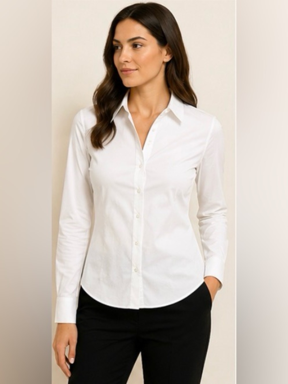 THEORY TENIA LUXE WHITE BUTTON-DOWN SHIRT – SIZE SMALL